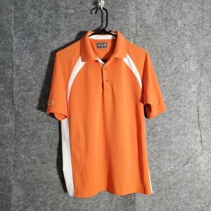 AUR Active Golf Polo Shirt Men Small Orange Logo Copper Point Short Sleeve Solid